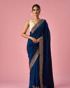 Mohey Women Blue Chinon Saree with Stone Work