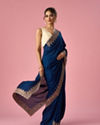 Mohey Women Blue Chinon Saree with Stone Work