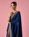 Mohey Women Blue Chinon Saree with Stone Work