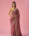 Mohey Women Pink Chinon Saree with Stone Work