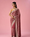 Mohey Women Pink Chinon Saree with Stone Work