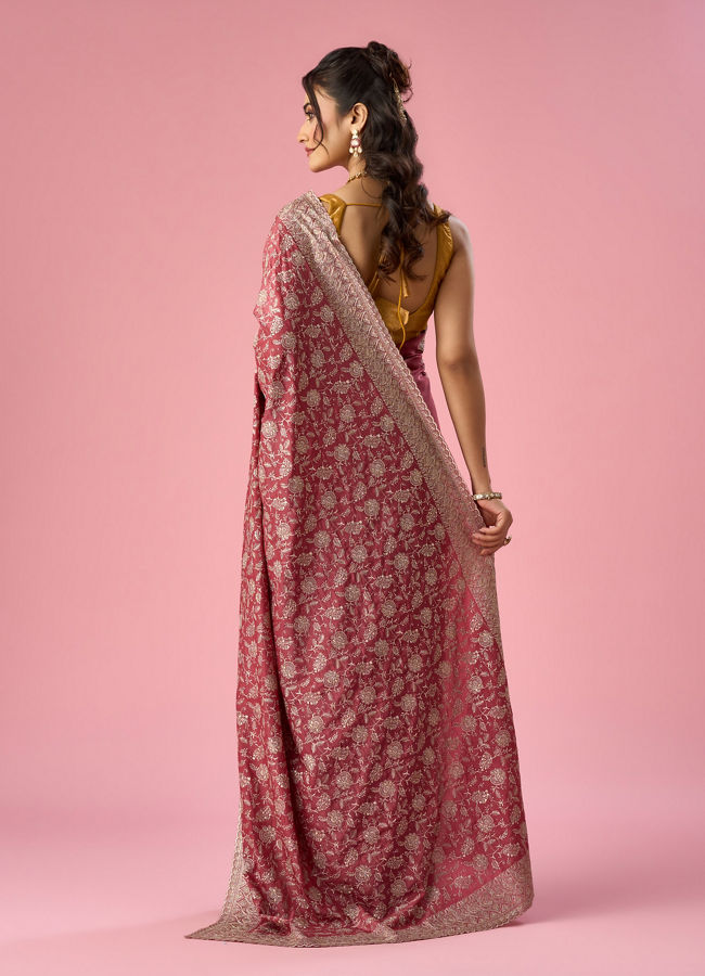 Mohey Women Pink Chinon Saree with Stone Work