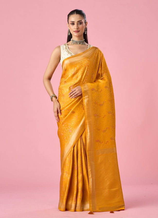 Mohey Women Mustard Yellow Silk Saree with Weave