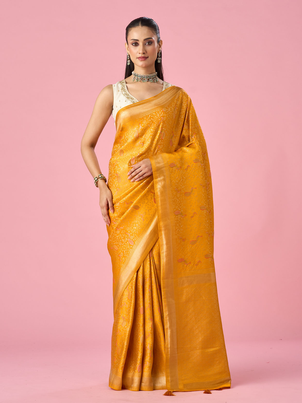 Mohey Women Mustard Yellow Silk Saree with Weave