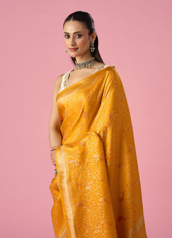 Mohey Women Mustard Yellow Silk Saree with Weave