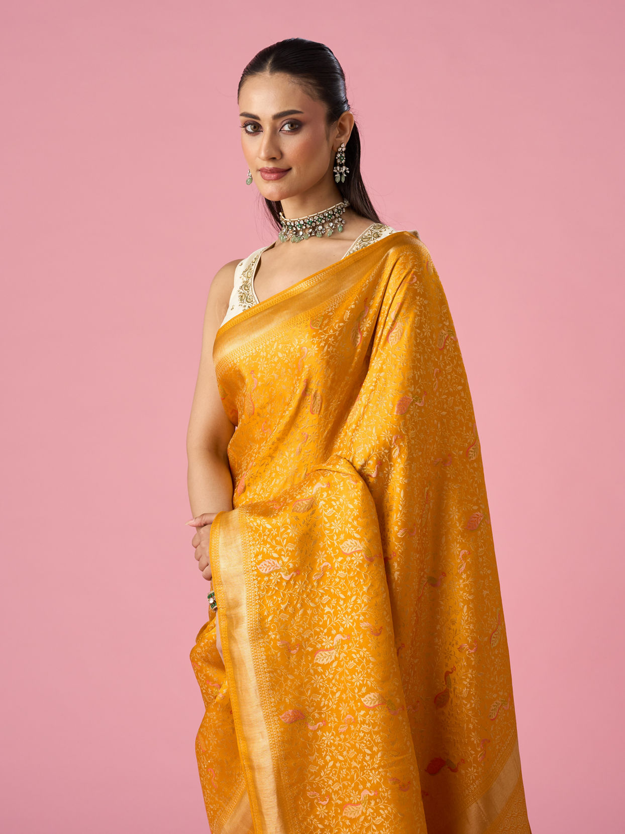 Mohey Women Mustard Yellow Silk Saree with Weave
