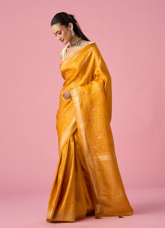 Mohey Women Mustard Yellow Silk Saree with Weave