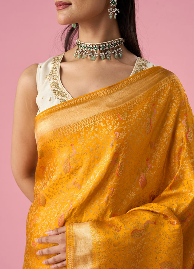 Mohey Women Mustard Yellow Silk Saree with Weave