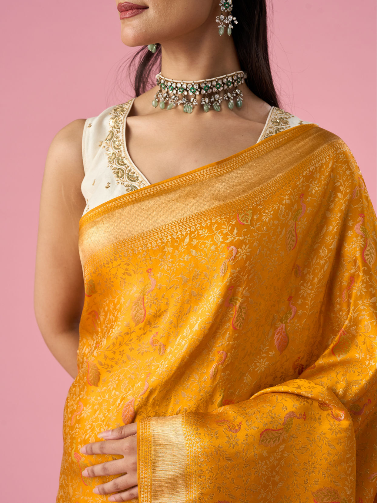 Mohey Women Mustard Yellow Silk Saree with Weave