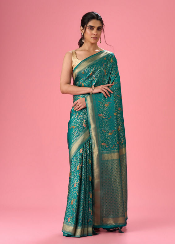 Mohey Women Elegance Embodied Rama Green Saree