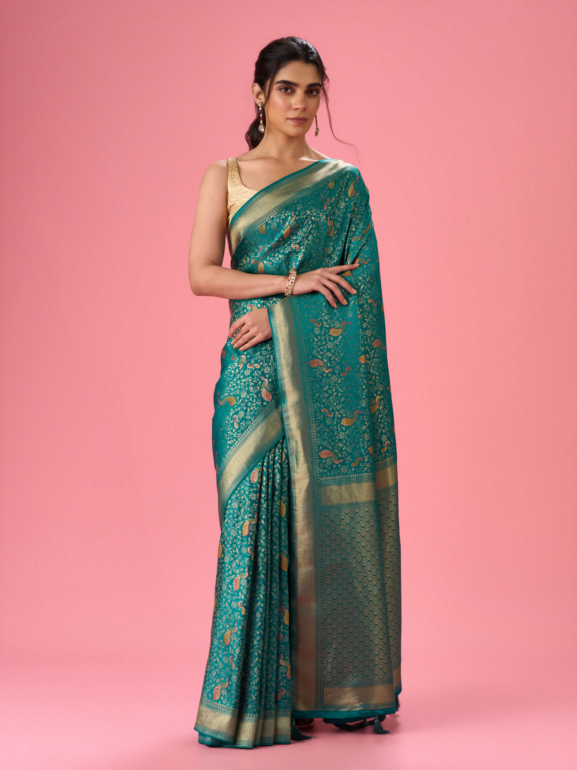Mohey Women Elegance Embodied Rama Green Saree