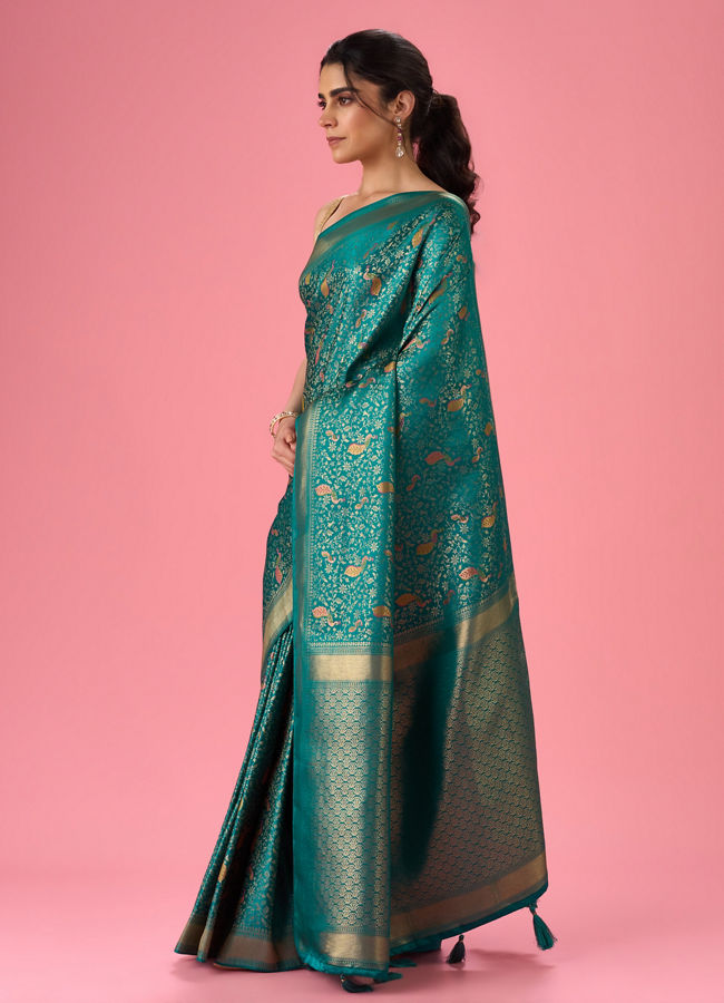Mohey Women Elegance Embodied Rama Green Saree