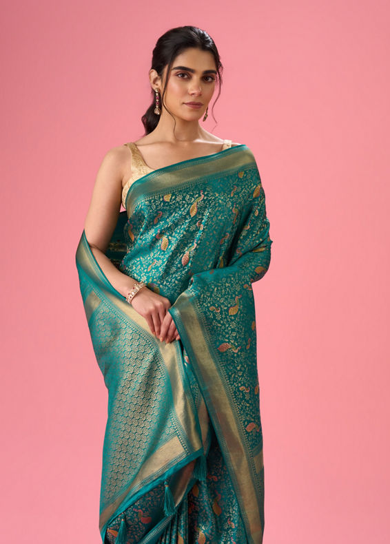 Mohey Women Elegance Embodied Rama Green Saree