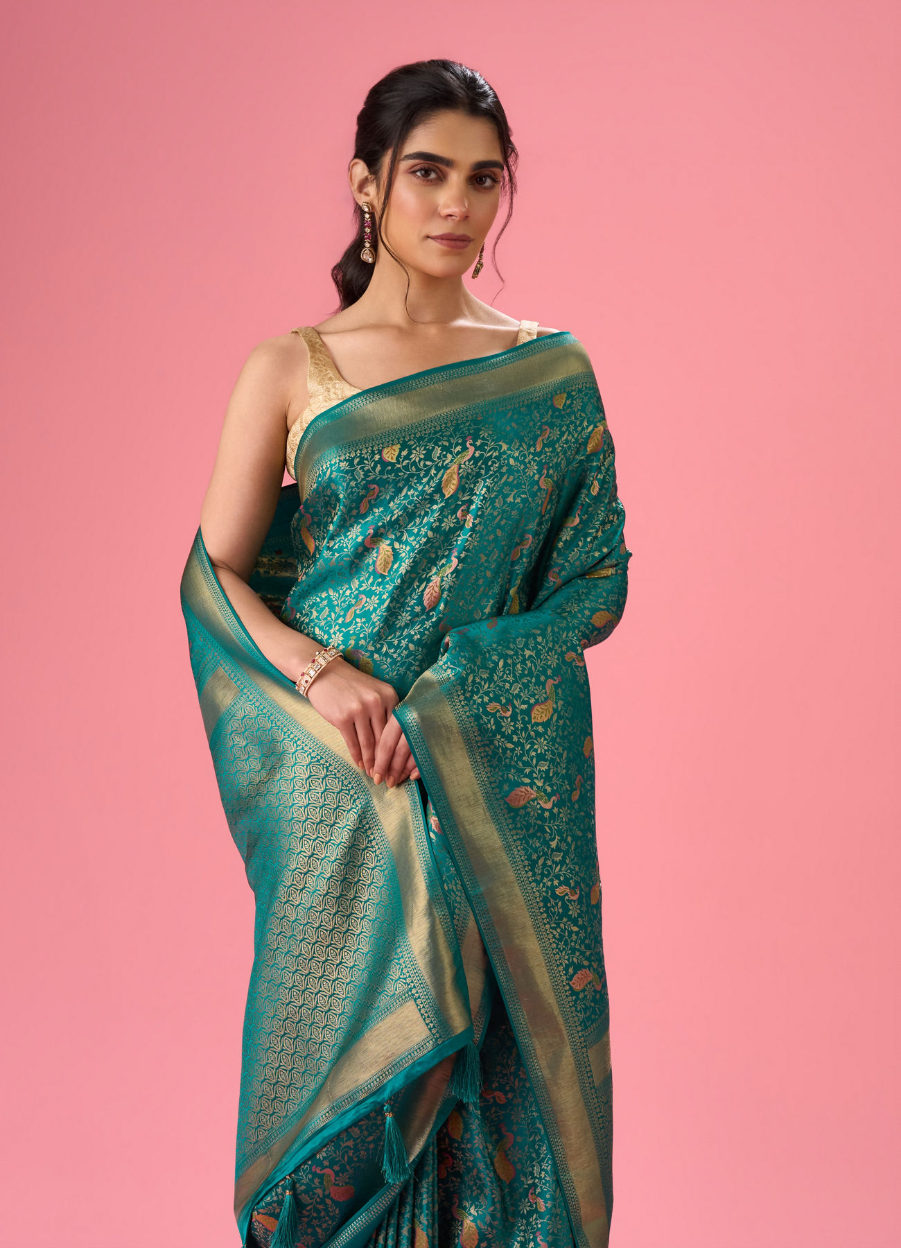 Mohey Women Elegance Embodied Rama Green Saree