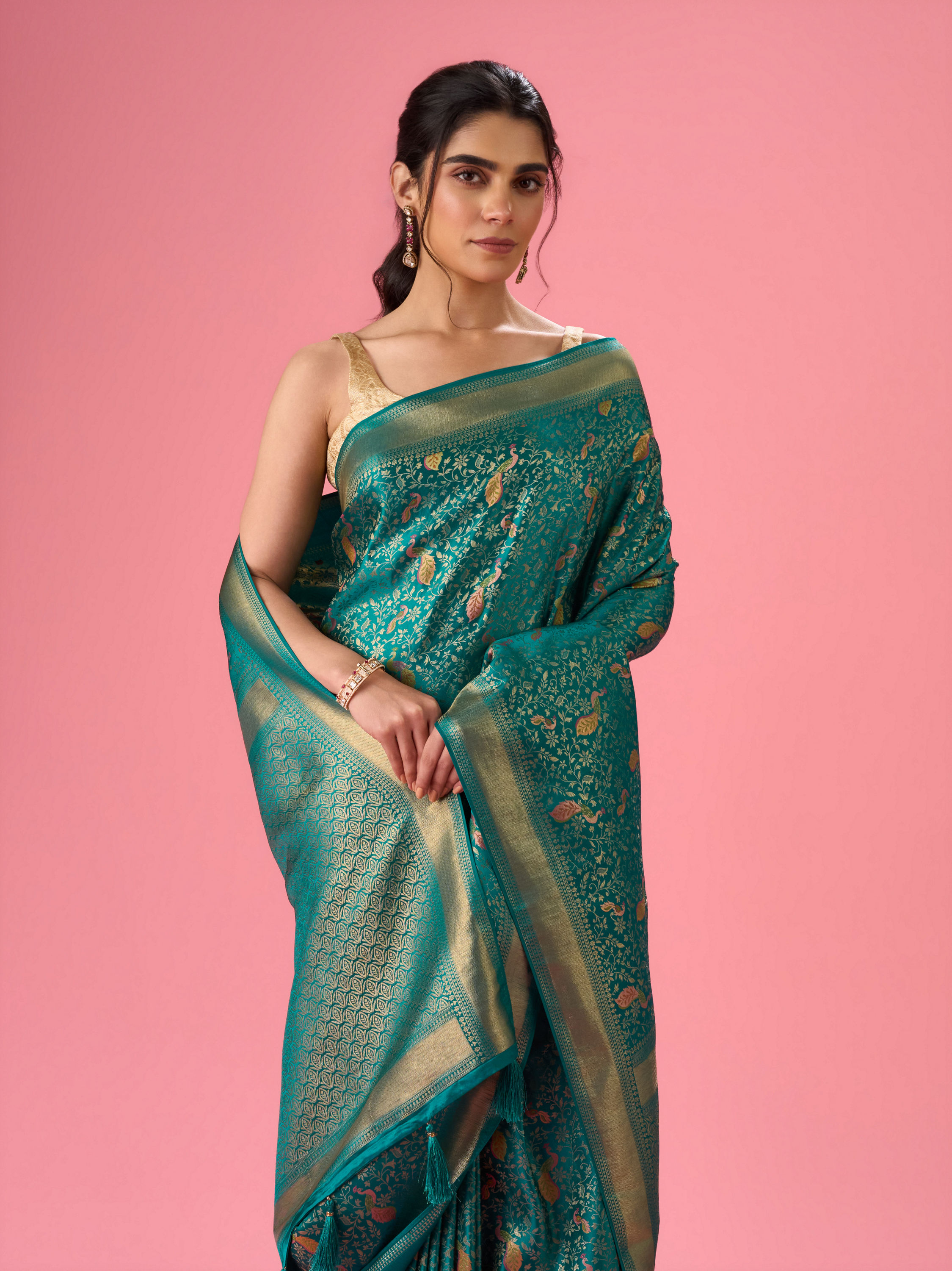 Mohey Women Elegance Embodied Rama Green Saree