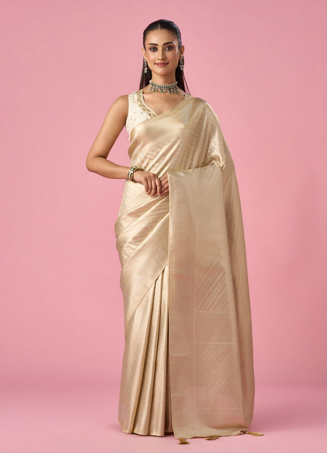 Mohey Women Cream Art Silk Saree with Weave Design