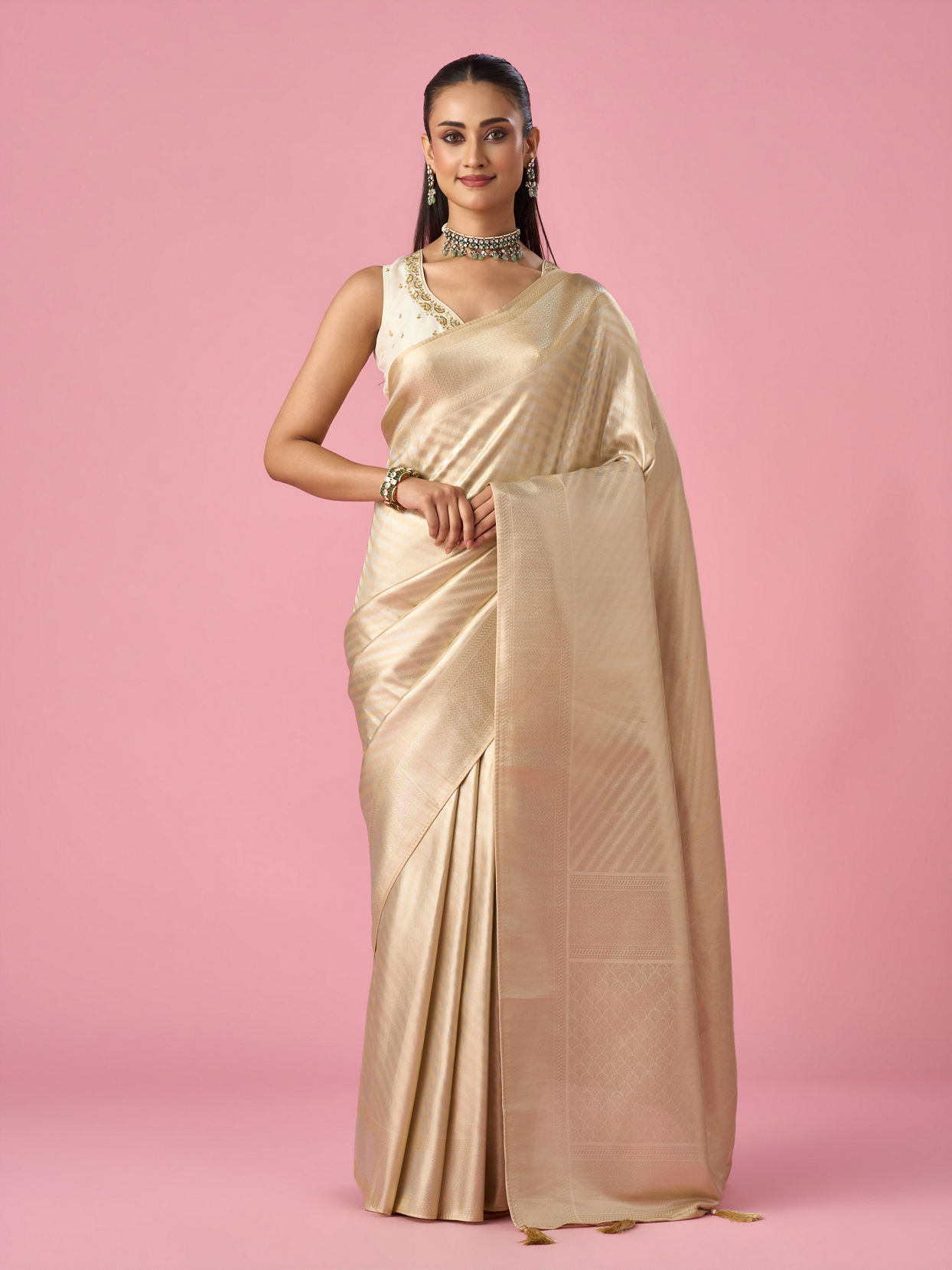 Mohey Women Cream Art Silk Saree with Weave Design