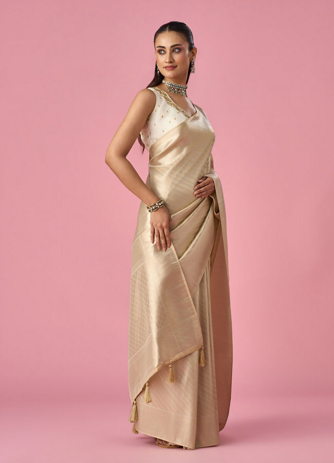 Mohey Women Cream Art Silk Saree with Weave Design