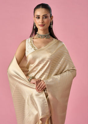 Mohey Women Cream Art Silk Saree with Weave Design