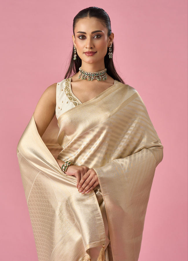 Mohey Women Cream Art Silk Saree with Weave Design