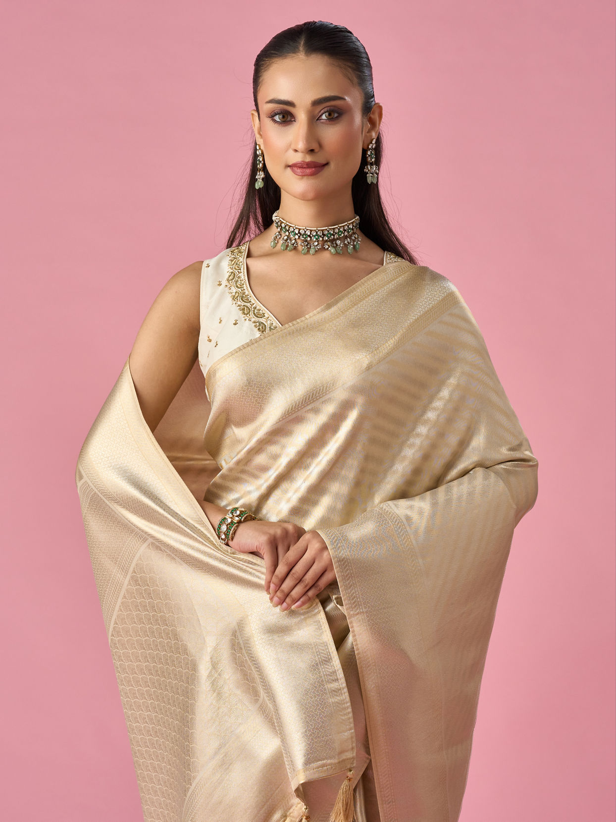 Mohey Women Cream Art Silk Saree with Weave Design