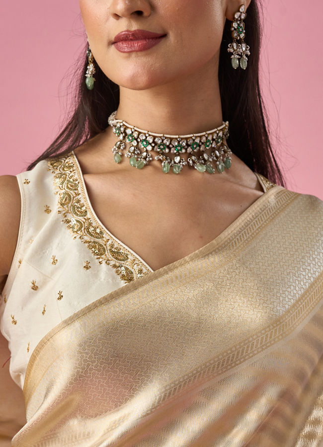 Mohey Women Cream Art Silk Saree with Weave Design
