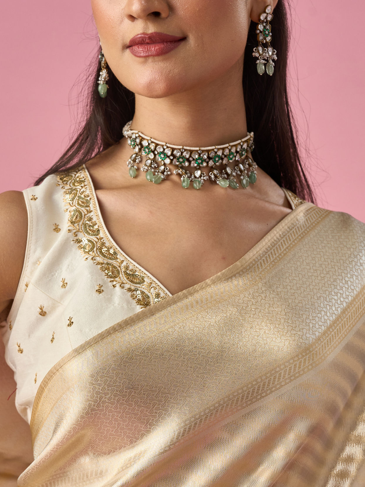 Mohey Women Cream Art Silk Saree with Weave Design