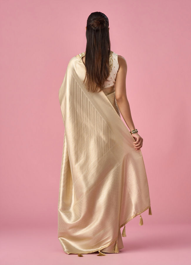 Mohey Women Cream Art Silk Saree with Weave Design
