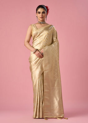 Mohey Women Cream Art Silk Banarasi Saree with Weave