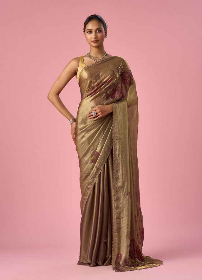 Mohey Women Purple Organza Saree with Print and Stone Work