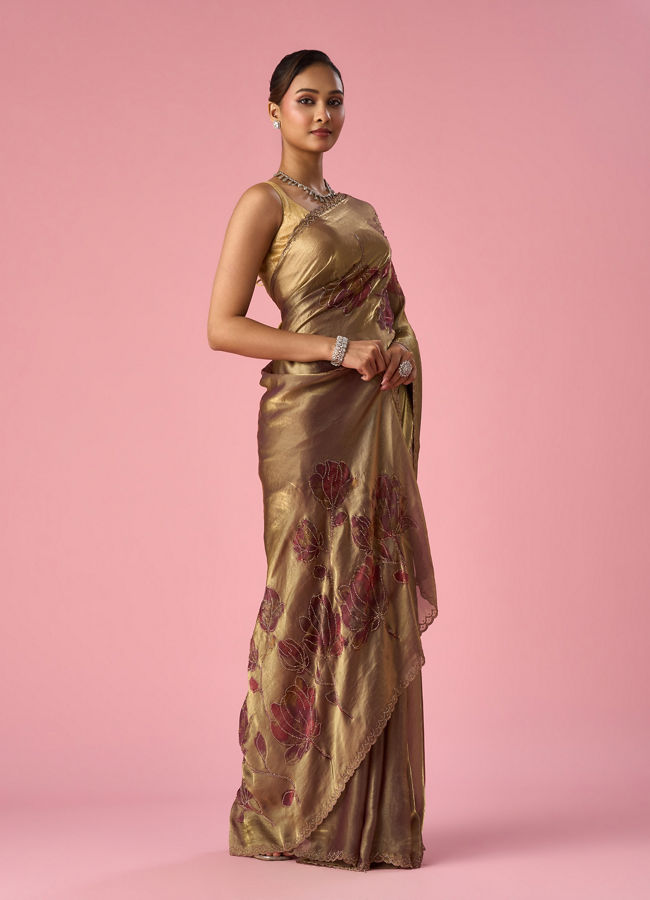 Mohey Women Purple Organza Saree with Print and Stone Work