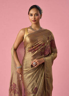 Mohey Women Purple Organza Saree with Print and Stone Work