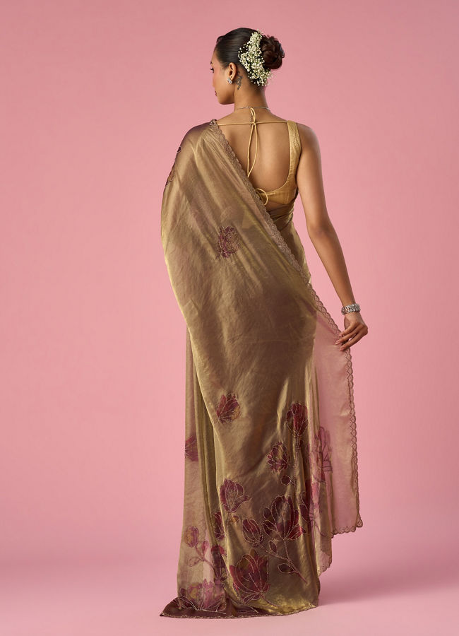 Mohey Women Purple Organza Saree with Print and Stone Work