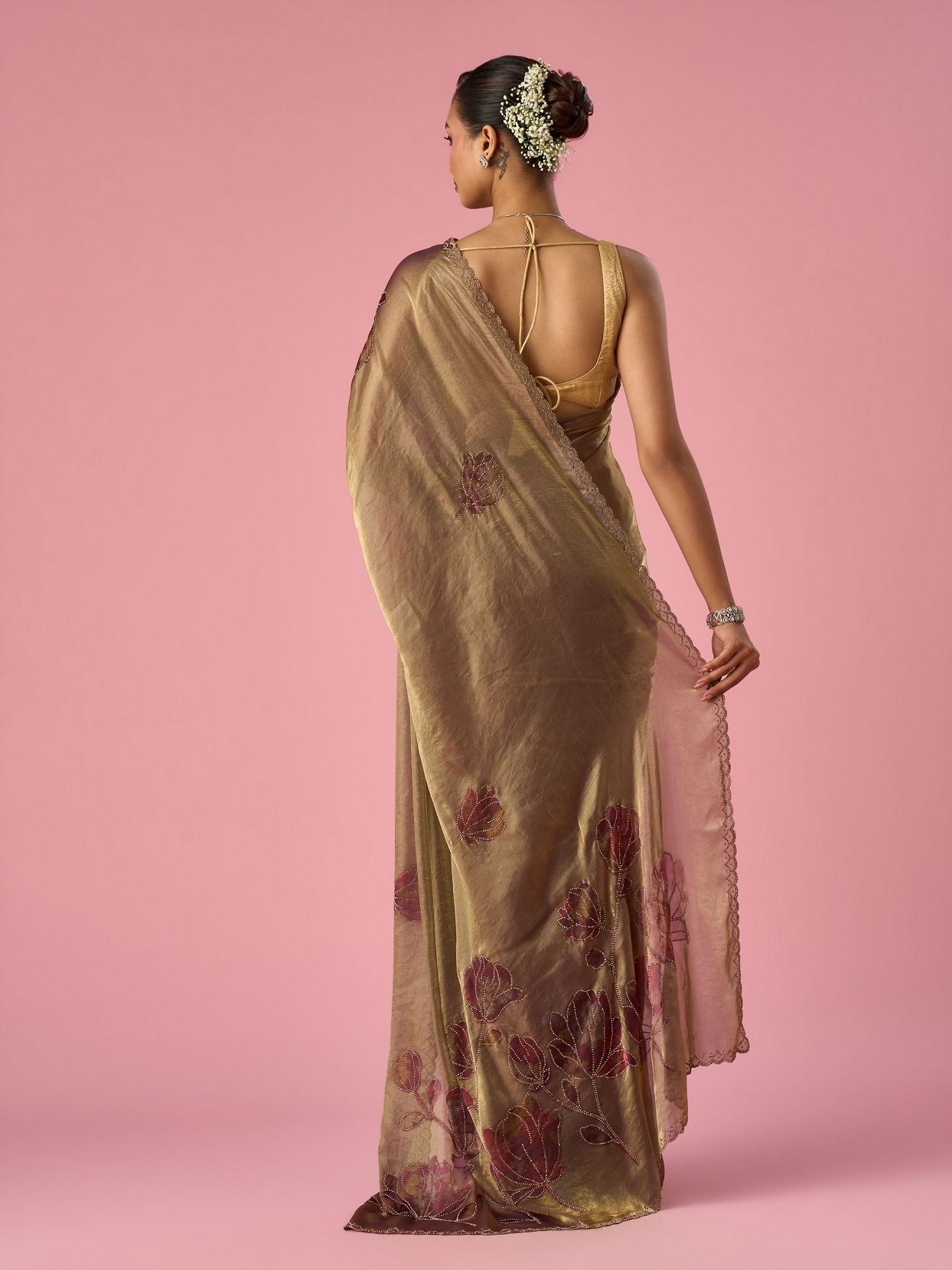 Mohey Women Purple Organza Saree with Print and Stone Work