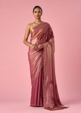 Mohey Women Pink Organza Saree with Stone Work