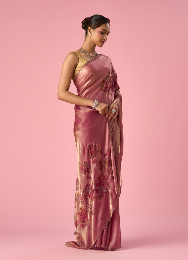 Mohey Women Pink Organza Saree with Stone Work