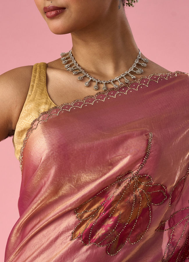Mohey Women Pink Organza Saree with Stone Work