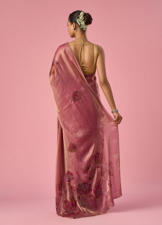 Mohey Women Pink Organza Saree with Stone Work