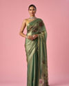 Mohey Women Green Organza Saree with Print and Stone Work
