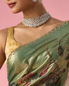 Mohey Women Green Organza Saree with Print and Stone Work