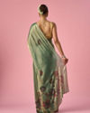 Mohey Women Green Organza Saree with Print and Stone Work