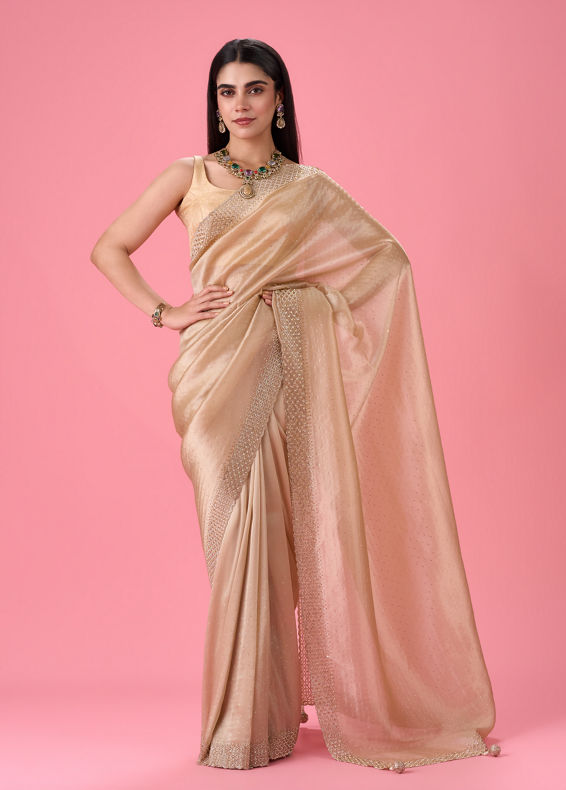 Mohey Women Exquisite Beige Organza Saree