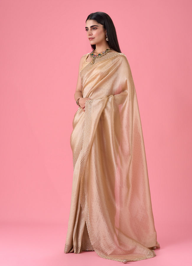 Mohey Women Exquisite Beige Organza Saree