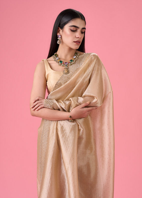 Mohey Women Exquisite Beige Organza Saree