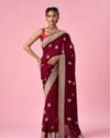 Mohey Women Wine Silk Saree with Stone Work