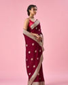 Mohey Women Wine Silk Saree with Stone Work