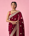 Mohey Women Wine Silk Saree with Stone Work