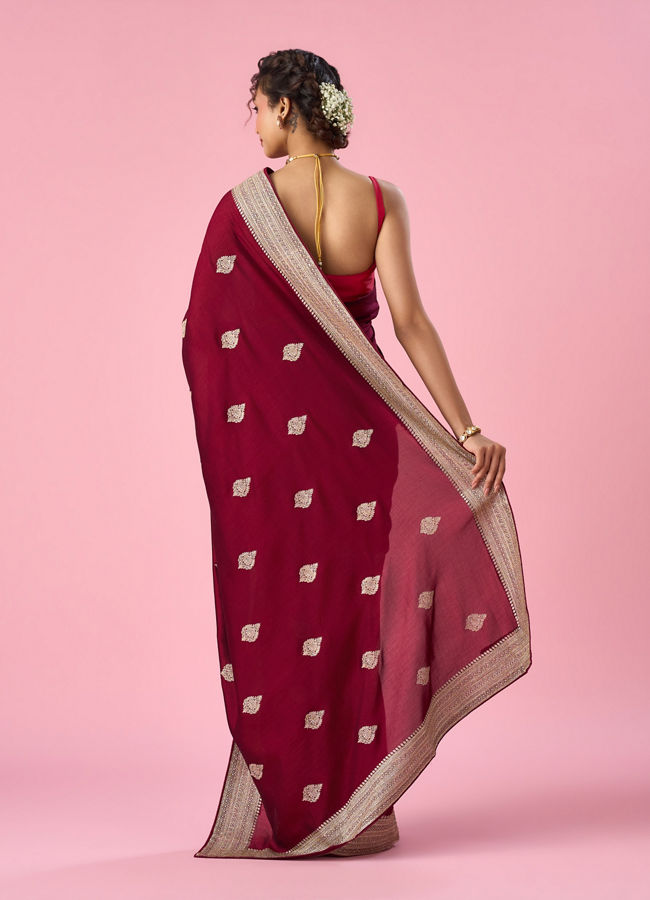 Mohey Women Wine Silk Saree with Stone Work