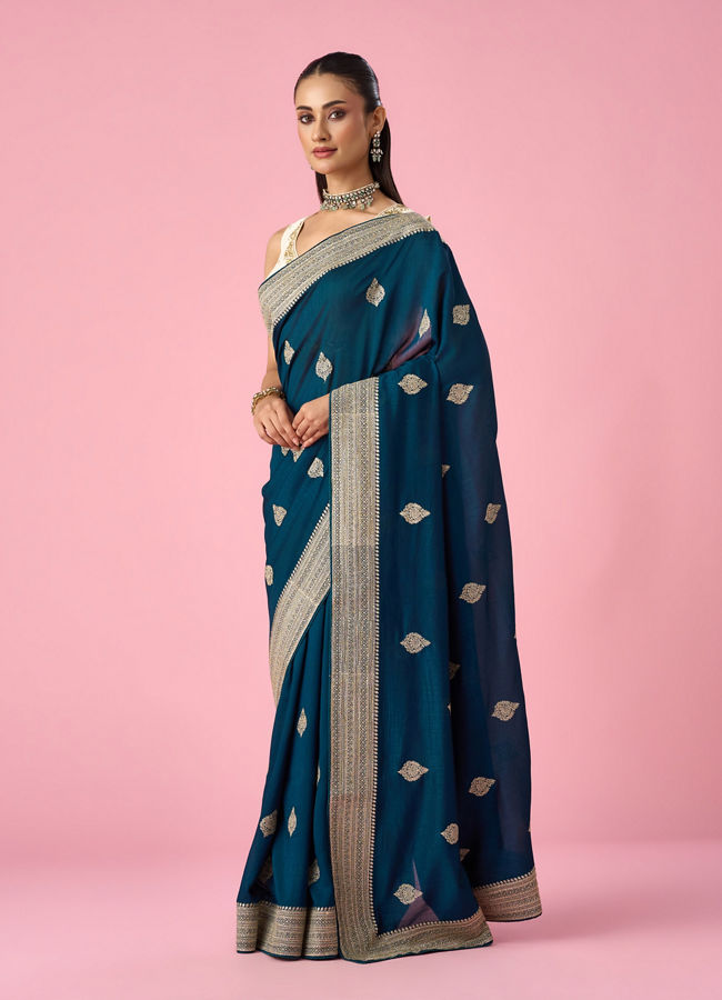 Mohey Women Blue Silk Saree with Zari Work