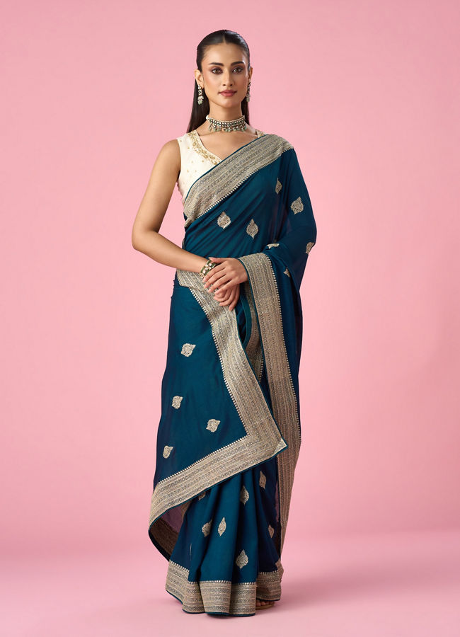 Mohey Women Blue Silk Saree with Zari Work